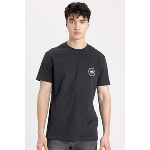 %100 Pamuk Slim Fit Dar Kesim Bisiklet Yaka Baskılı Kısa Kollu Tişört C2079AX24SM