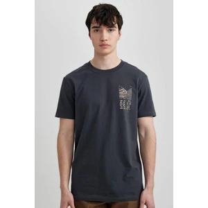 %100 Pamuk Slim Fit Dar Kesim Bisiklet Yaka Baskılı Kısa Kollu Tişört C2131AX24SM