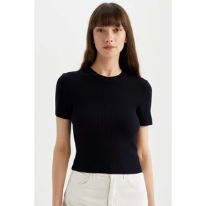 Crop Bisiklet Yaka Basic Düz Fitilli Kısa Kollu Triko Kazak C5638AX24AU