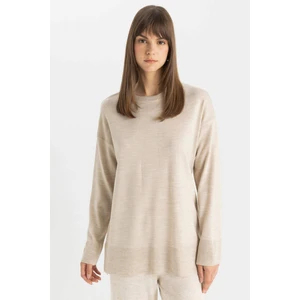 Regular Fit Bisiklet Yaka Yırtmaçlı Basic Düz Triko Kazak Tunik C5165AX24AU