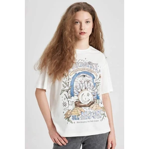 Loose Fit Bisiklet Yaka Baskılı Kısa Kollu Tişört C5956AX24SM