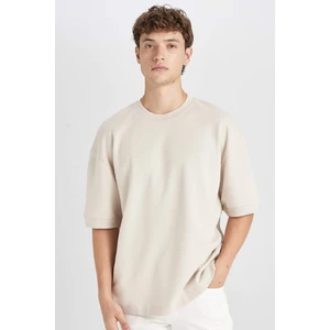 Loose Fit Bisiklet Yaka Kısa Kollu Ağır Kumaş Basic Düz Tişört B4844AX24AU