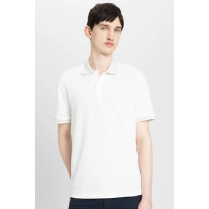 New Regular Fit Waffle Kısa Kollu Basic Düz Beyaz Polo Tişört B4508AX24SP