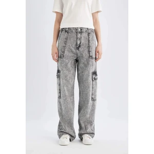 Wide Leg Kargo Yüksek Bel Uzun Yumuşak Jean Yıkamalı Pantolon C3255AX24HS