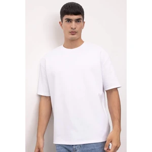 Oversize Geniş Kalıp Bisiklet Yaka Kısa Kollu Basic Düz Ağır Kumaş Tişört X3926AZ24AU