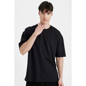 Oversize Geniş Kalıp Bisiklet Yaka Kısa Kollu Basic Düz Ağır Kumaş Tişört X3926AZ24AU