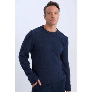 Lacivert Standart Fit Normal Kesim Bisiklet Yaka Dokulu Basic Düz Triko Kazak R1175AZ24WN