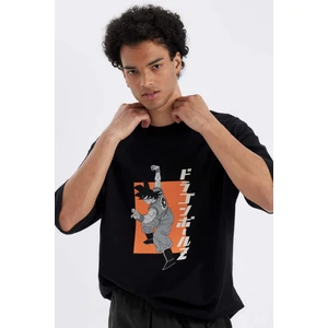 %100 Pamuk Dragon Ball Loose Fit Bisiklet Yaka Sırt Baskılı Kısa Kollu Tişört C6526AX24AU