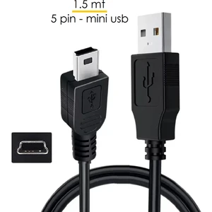 5 Pin Mini USB To USB 2.0 V3 Şarj ve Veri Aktarım Kablosu (1.5 Mt)
