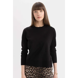 Siyah Regular Fit Yumuşak Dokulu Bisiklet Yaka Basic Düz Triko Kazak C0058AX24WN
