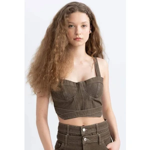 Kalın Askılı Crop Korse Jean Bluz C5695AX24SP