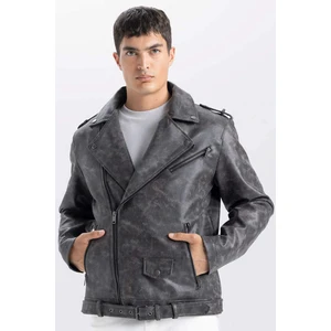 Su Geçirmez Regular Fit Fermuarlı Cepli Suni Deri Ceket Mont C4862AX24WN
