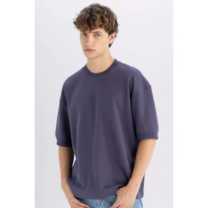 Loose Fit Bisiklet Yaka Baskılı Ağır Kumaş Pamuklu Kısa Kollu Tişört C6196AX24AU