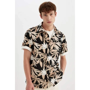 Regular Fit Yazlık Hawaii Baskılı Pamuklu Kısa Kollu Gömlek C7667AX24SM