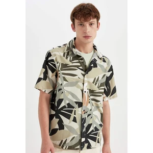 Regular Fit Yazlık Hawaii Baskılı Pamuklu Kısa Kollu Gömlek C7667AX24SM