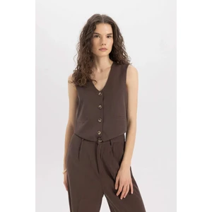 V Yaka Keten Karışımlı Blazer Yelek C3828AX24HS