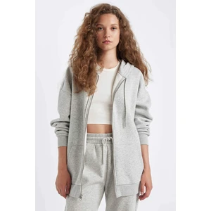Oversize Geniş Kalıp Kapüşonlu Cepli Basic Düz Fermuarlı Sweatshirt V4233AZ24WN