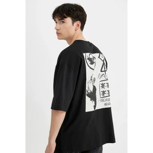 Loose Fit Bisiklet Yaka Sırt Baskılı Kısa Kollu Tişört C1868AX24SM