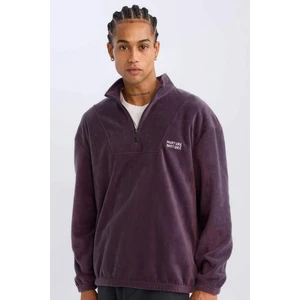 Comfort Regular Fit Rahat Kalıp Dik Yaka Baskılı Polar Sweatshirt C7793AX24AU