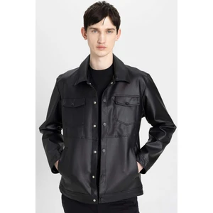 Slim Fit Suni Deri Ceket Dar Kesim Gömlek Yaka Tafta Çıtçıt Kapamalı Cepli C8295AX24SP