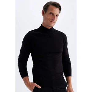 Siyah Slim Fit Dar Kesim Yarım Balıkçı Yaka Basic Düz Triko Kazak R1127AZ24WN