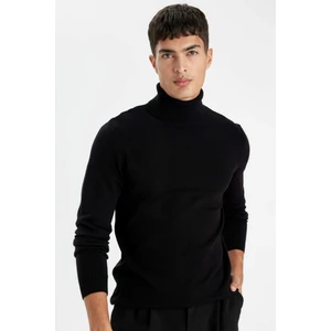 Siyah Slim Fit Dar Kesim Balıkçı Yaka Basic Düz Triko Kazak R1124AZ24WN