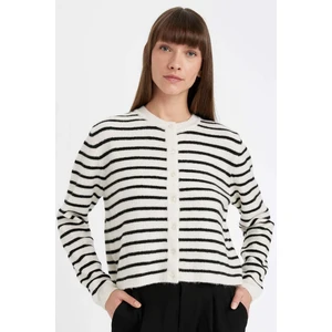 Regular Fit Bisiklet Yaka Çizgili Düğmeli Triko Hırka C9051AX24WN