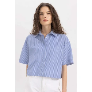 Crop Çizgili Poplin Kısa Kollu Gömlek C8747AX24SM