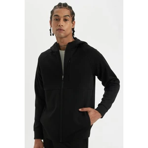 DeFactoFit Slim Fit Dar Kesim Kapüşonlu Skuba Dalgıç Kumaş Fermuarlı Sweatshirt A6956AX24AU
