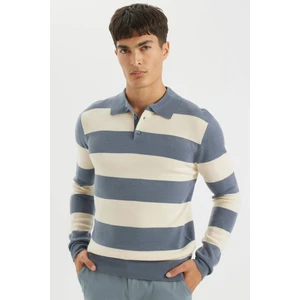 Standart Fit Normal Kesim Çizgili Polo Yaka Triko Kazak Y4194AZ24WN