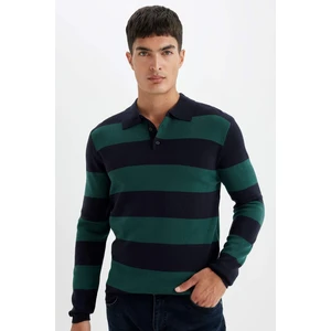 Standart Fit Normal Kesim Çizgili Polo Yaka Triko Kazak Y4194AZ24WN