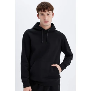 Regular Fit Kapüşonlu Kanguru Cepli İçi Yumuşak Tüylü Basic Düz Sweatshirt X8283AZ24AU