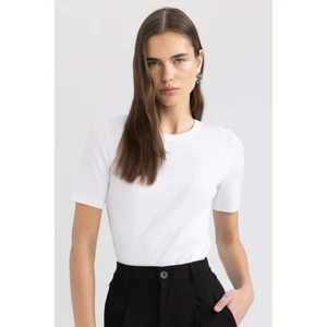Slim Fit Dar Kesim Bisiklet Yaka Fitilli Kaşkorse Basic Düz Kısa Kollu Tişört C0097AX24SM