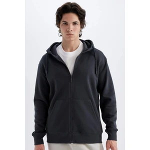 Regular Fit Kapüşonlu İçi Yumuşak Tüylü Cepli Basic Düz Fermuarlı Sweatshirt X8331AZ24AU