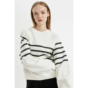 Coool Oversize Geniş Kalıp Bisiklet Yaka Çizgili Kalın Sweatshirt C8193AX24WN