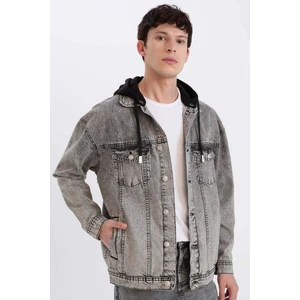 %100 Pamuk Oversize Geniş Kalıp Kapüşonlu Düğmeli Mevsimlik Baharlık Denim Ceket D0416AX24AU