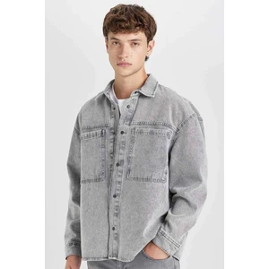 %100 Pamuk Oversize Geniş Kalıp Jean Uzun Kollu Basic Düz Gömlek D0449AX24AU