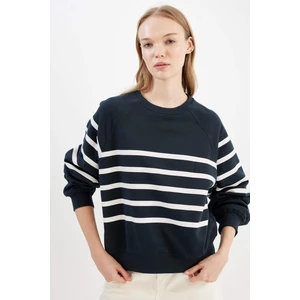 Coool Oversize Geniş Kalıp Bisiklet Yaka Çizgili Kalın Sweatshirt C8193AX24WN