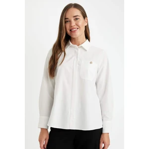 Relax Fit Düğmeli Cepli Basic Düz Poplin Uzun Kollu Gömlek D1076AX24AU