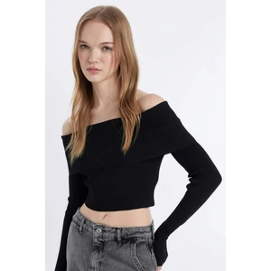 Coool Slim Fit Dar Kesim Açık Omuz Basic Düz Triko Kazak B6537AX24WN