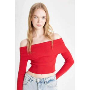 Coool Slim Fit Dar Kesim Açık Omuz Basic Düz Triko Kazak B6537AX24WN