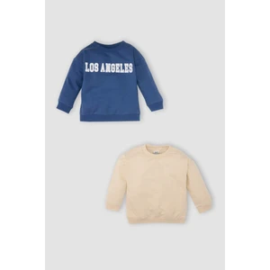 Erkek Bebek Bisiklet Yaka Baskılı İçi Yumuşak Tüylü İnce 2'li Sweatshirt D0706A524AU