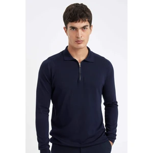 Lacivert Standart Fit Normal Kesim Fermuarlı Polo Yaka Triko Kazak D0621AX24AU