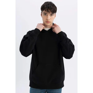 Erkek Siyah Oversize Fit Kapüşonlu Cepli Basic Sweatshirt A4331AX24AU
