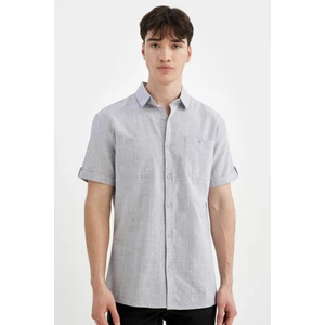 Slim Fit Dar Kesim Yazlık Polo Yaka Keten Görünümlü Kısa Kollu Gömlek N9073AZ24SM