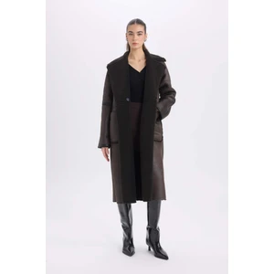 Regular Fit Smokin Yaka Suni Deri Düğmeli Cepli Pelüş Astar Parka D0840AX24WN