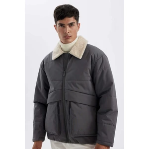 Su İtici Rüzgar Geçirmez Slim Fit Dar Kesim Suni Kürklü Polo Yaka Astarlı Fermuarlı Cepli Mont D1187AX24WN