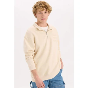 Comfort Regular Fit Rahat Kalıp Dik Yaka Fermuarlı Baskılı Sweatshirt B0254AX24AU