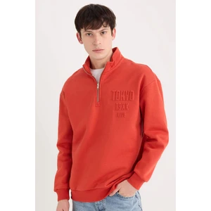Comfort Regular Fit Rahat Kalıp Dik Yaka Fermuarlı Baskılı Sweatshirt B0254AX24AU