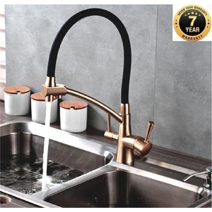 Mutfak Evye Bataryası Dual Flow Su Arıtma Çıkışlı Fıskiyeli Rose Renk 7 Yıl Garanti İthal